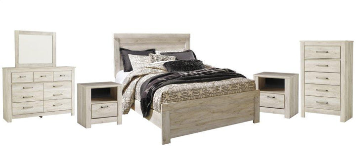 ASHLEY FURNITURE PKG004716 Queen Panel Bed With Mirrored Dresser, Chest and 2 Nightstands