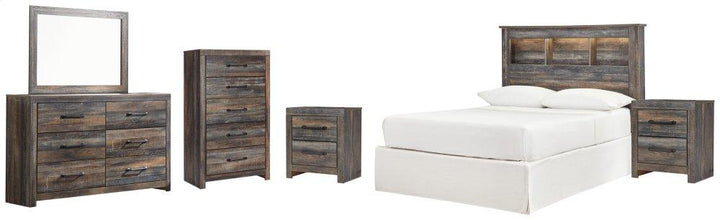 ASHLEY FURNITURE PKG003160 Full Bookcase Headboard With Mirrored Dresser, Chest and 2 Nightstands