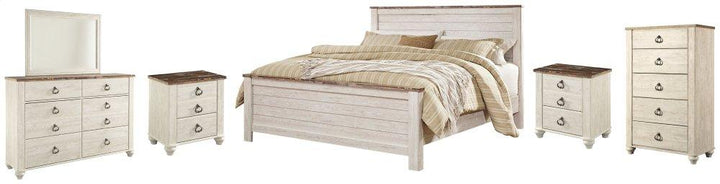 ASHLEY FURNITURE PKG004462 King Panel Bed With Mirrored Dresser, Chest and 2 Nightstands