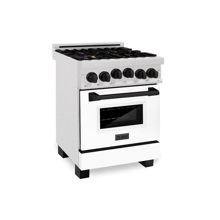 ZLINE KITCHEN AND BATH RGSZWM24CB ZLINE Autograph Edition 24" 2.8 cu. ft. Range with Gas Stove and Gas Oven in DuraSnow R Stainless Steel with White Matte Door and Accents Color: Champagne Bronze