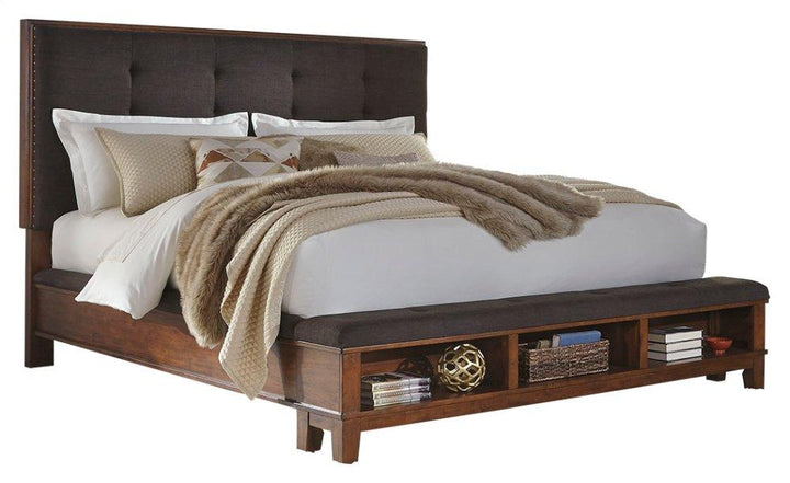 ASHLEY FURNITURE PKG005938 California King Upholstered Panel Bed With Mirrored Dresser, Chest and Nightstand