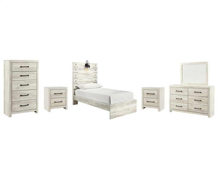 ASHLEY FURNITURE PKG003011 Twin Panel Bed With Mirrored Dresser, Chest and 2 Nightstands