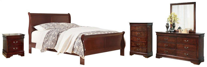 ASHLEY FURNITURE PKG004963 Queen Sleigh Bed With Mirrored Dresser, Chest and Nightstand