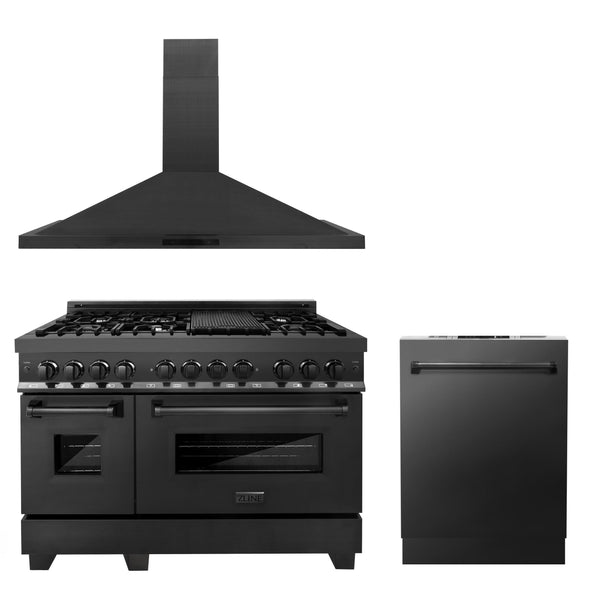 ZLINE KITCHEN AND BATH 3KPRABRH48DW ZLINE 48" Kitchen Package with Black Stainless Steel Dual Fuel Range, Convertible Vent Range Hood and Dishwasher