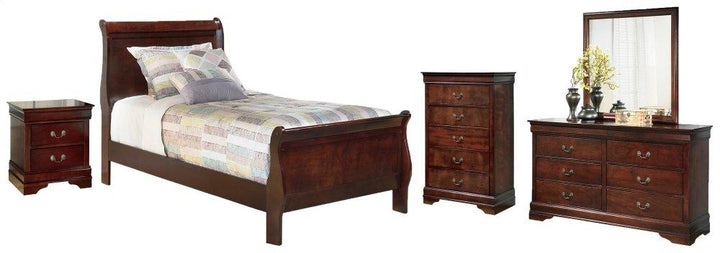 ASHLEY FURNITURE PKG004976 Twin Sleigh Bed With Mirrored Dresser, Chest and Nightstand