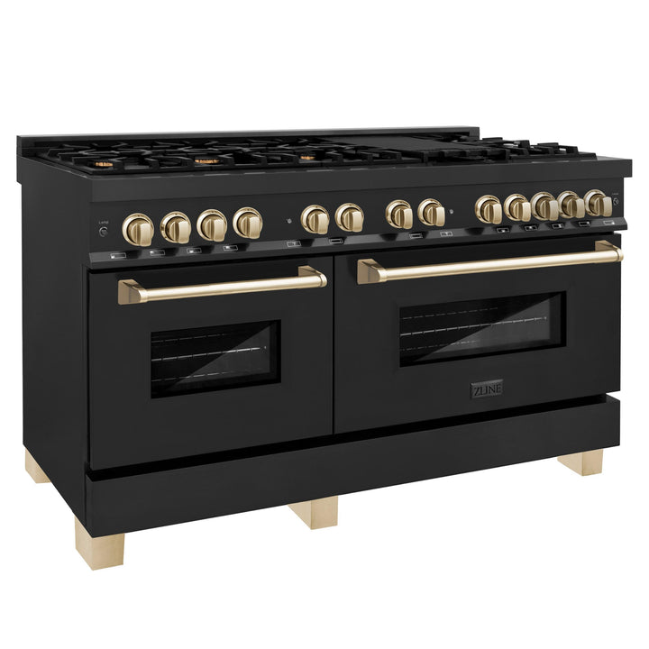 ZLINE KITCHEN AND BATH RABZ60G ZLINE Autograph Edition 60" 7.4 cu. ft. Dual Fuel Range with Gas Stove and Electric Oven in Black Stainless Steel with Accents Color: Gold