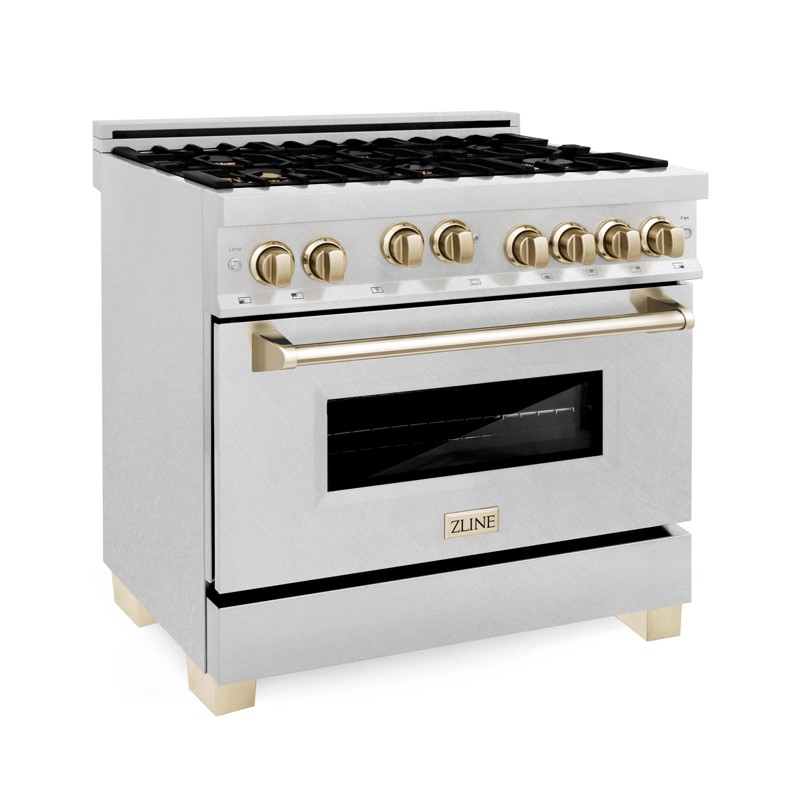 ZLINE KITCHEN AND BATH RGSZSN36CB ZLINE Autograph Edition 36" 4.6 cu. ft. Range with Gas Stove and Gas Oven in DuraSnow R Stainless Steel with Accents Color: Champagne Bronze