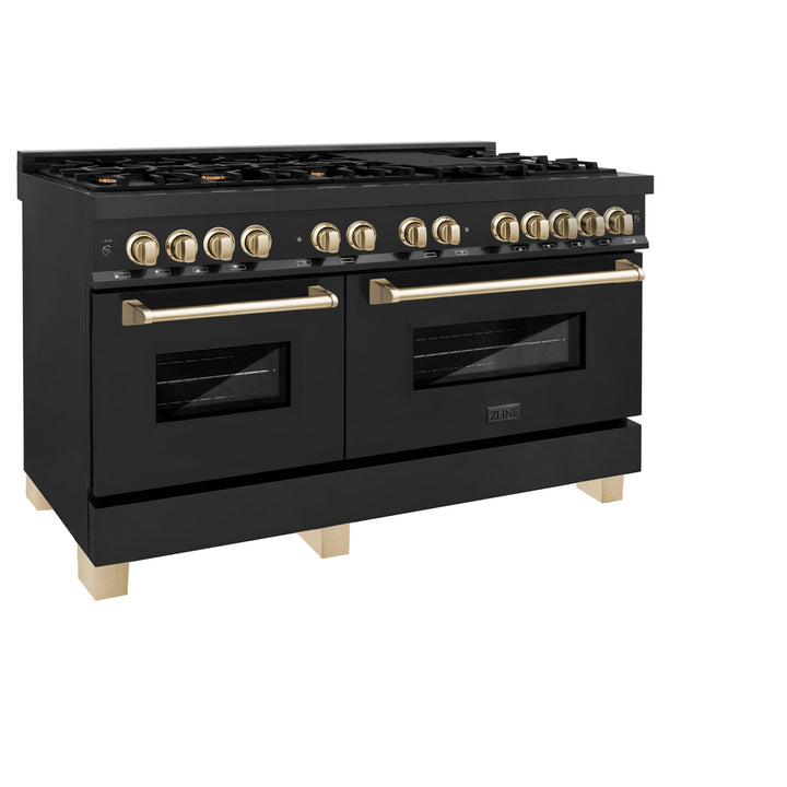 ZLINE KITCHEN AND BATH RABZ60G ZLINE Autograph Edition 60" 7.4 cu. ft. Dual Fuel Range with Gas Stove and Electric Oven in Black Stainless Steel with Accents Color: Gold