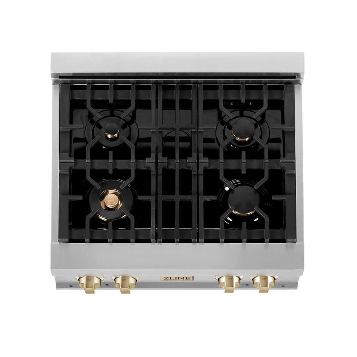 ZLINE KITCHEN AND BATH RTZ30G ZLINE Autograph Edition 30" Porcelain Rangetop with 4 Gas Burners in Stainless Steel with Accents Accent: Gold