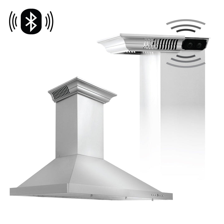 ZLINE KITCHEN AND BATH KBCRNBT24 ZLINE Wall Mount Range Hood in Stainless Steel with Built-in CrownSound R Bluetooth Speakers Size: 24 Inch