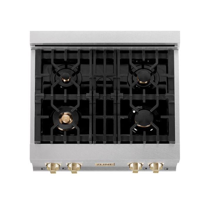 ZLINE KITCHEN AND BATH RTSZ30G ZLINE Autograph Edition 30" Porcelain Rangetop with 4 Gas Burners in DuraSnow R Stainless Steel and Accents Color: Gold