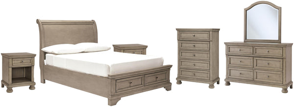 ASHLEY FURNITURE PKG006624 Full Sleigh Bed With Mirrored Dresser, Chest and 2 Nightstands