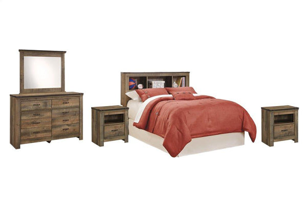 ASHLEY FURNITURE PKG005128 Full Bookcase Headboard With Mirrored Dresser and 2 Nightstands