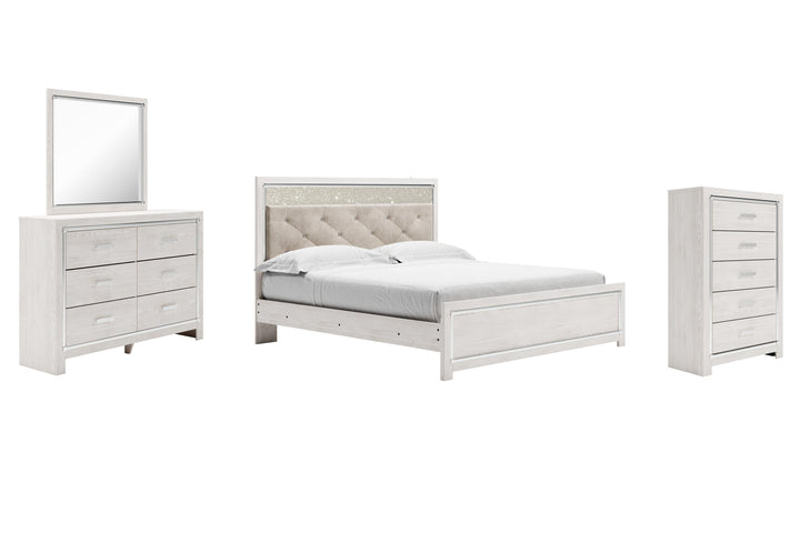 ASHLEY FURNITURE PKG009427 King Panel Bed With Mirrored Dresser and Chest