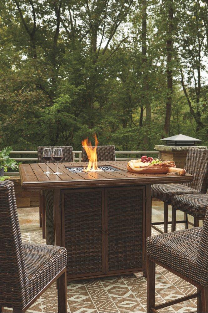 ASHLEY FURNITURE P750P6 Paradise Trail Outdoor Counter Height Dining Table With 6 Barstools