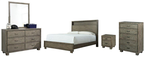 ASHLEY FURNITURE PKG005742 King Bookcase Bed With Mirrored Dresser, Chest and Nightstand