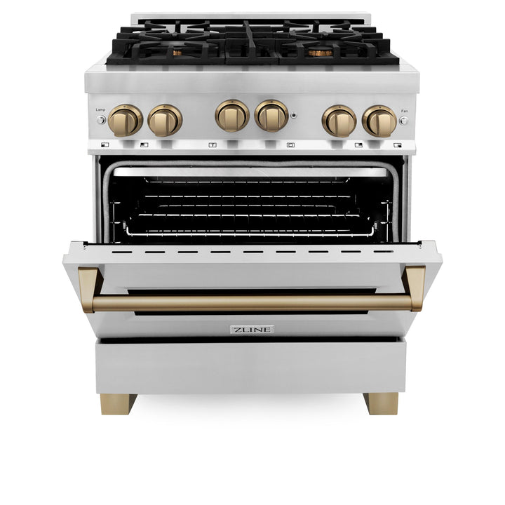 ZLINE KITCHEN AND BATH RGZ30G ZLINE Autograph Edition 30" 4.0 cu. ft. Range with Gas Stove and Gas Oven in Stainless Steel with Accents Color: Gold