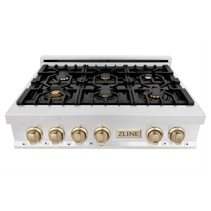 ZLINE KITCHEN AND BATH RTSZ36CB ZLINE Autograph Edition 36" Porcelain Rangetop with 6 Gas Burners in DuraSnow R Stainless Steel with Accents Size: Champagne Bronze