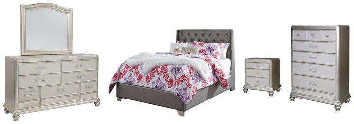 ASHLEY FURNITURE PKG007808 Full Upholstered Bed With Mirrored Dresser, Chest and Nightstand