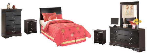 ASHLEY FURNITURE PKG002510 Twin Sleigh Headboard With Mirrored Dresser, Chest and 2 Nightstands