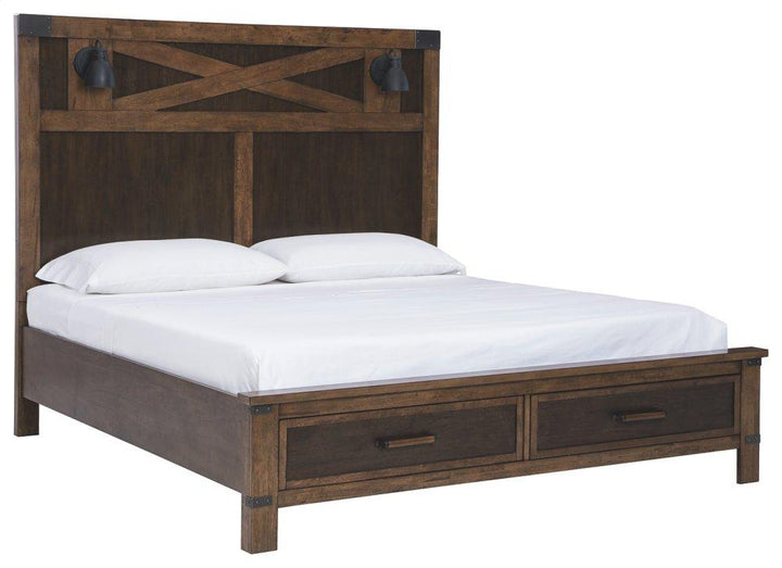 ASHLEY FURNITURE PKG008372 Queen Panel Bed With Storage With Mirrored Dresser, Chest and 2 Nightstands