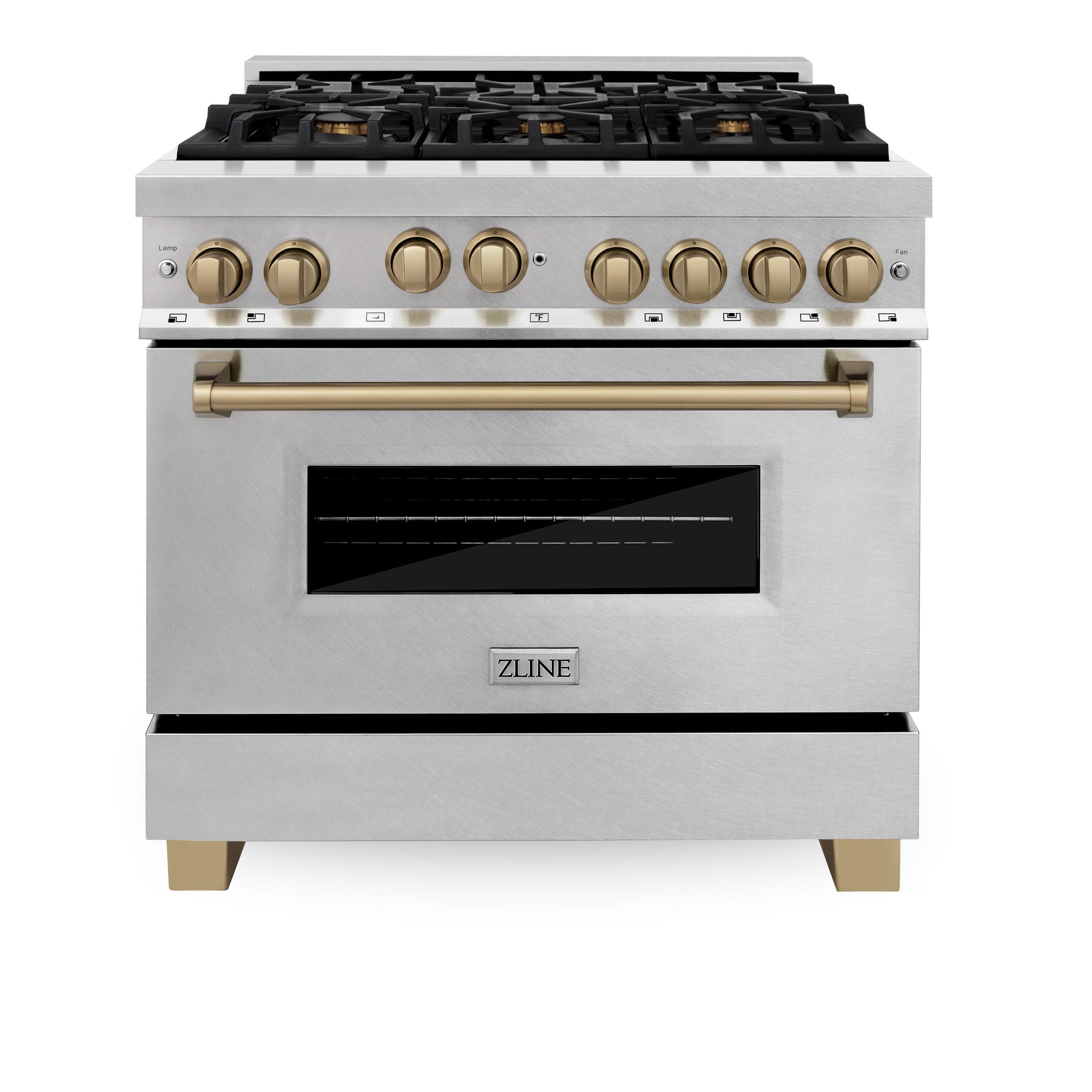 ZLINE KITCHEN AND BATH RGSZSN36MB ZLINE Autograph Edition 36" 4.6 cu. ft. Range with Gas Stove and Gas Oven in DuraSnow R Stainless Steel with Accents Color: Matte Black