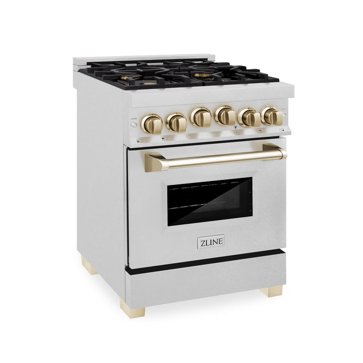 ZLINE KITCHEN AND BATH RGSZSN24CB ZLINE Autograph Edition 24" 2.8 cu. ft. Range with Gas Stove and Gas Oven in DuraSnow R Stainless Steel with Champagne Bronze Accents Color: Champagne Bronze