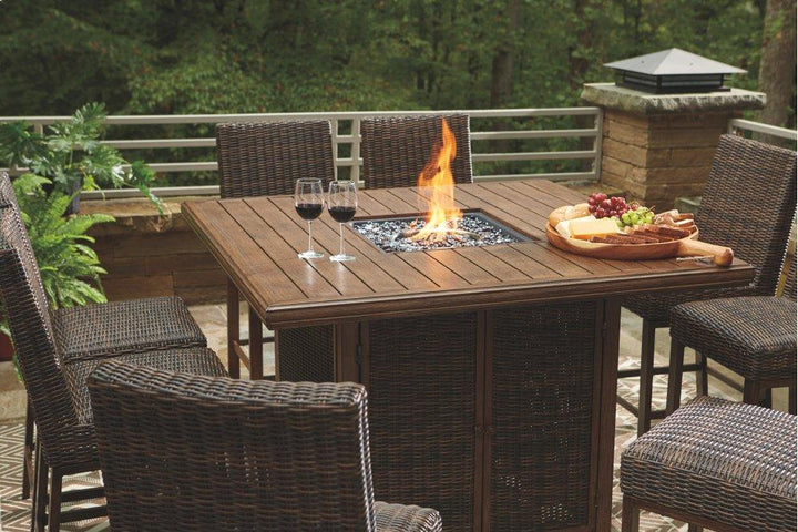 ASHLEY FURNITURE P750P6 Paradise Trail Outdoor Counter Height Dining Table With 6 Barstools