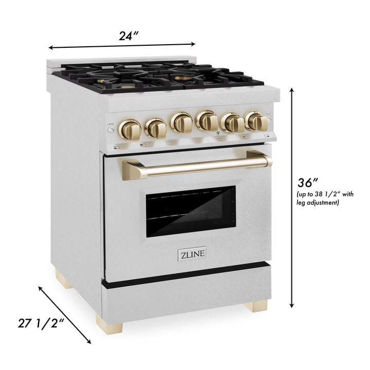 ZLINE KITCHEN AND BATH RGSZSN24CB ZLINE Autograph Edition 24" 2.8 cu. ft. Range with Gas Stove and Gas Oven in DuraSnow R Stainless Steel with Champagne Bronze Accents Color: Champagne Bronze