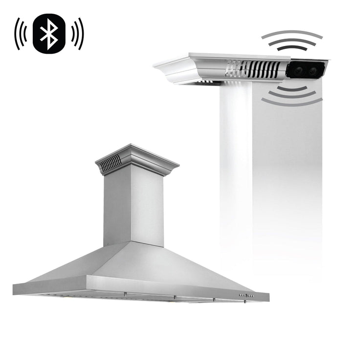 ZLINE KITCHEN AND BATH KBCRNBT24 ZLINE Wall Mount Range Hood in Stainless Steel with Built-in CrownSound R Bluetooth Speakers Size: 24 Inch