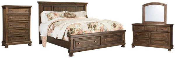 ASHLEY FURNITURE PKG006417 California King Panel Bed With 2 Storage Drawers With Mirrored Dresser and Chest