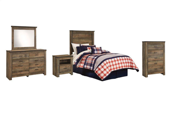 ASHLEY FURNITURE PKG005107 Twin Panel Headboard With Mirrored Dresser, Chest and Nightstand