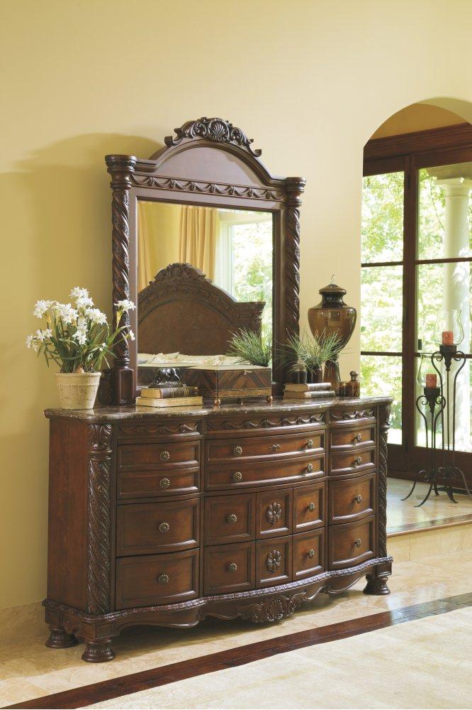 ASHLEY FURNITURE PKG005753 King Panel Bed With Mirrored Dresser and Chest