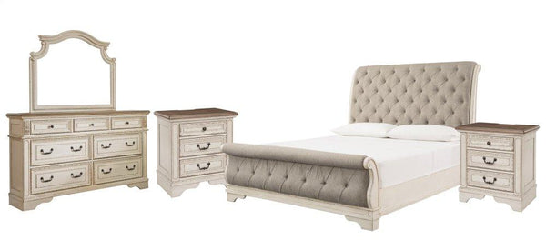 ASHLEY FURNITURE PKG006669 Queen Sleigh Bed With Mirrored Dresser and 2 Nightstands