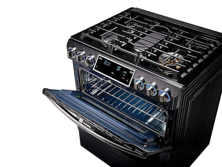 SAMSUNG NX58K9850SG 5.8 cu. ft. Slide-In Gas Range with Flex Duo TM & Dual Door in Black Stainless Steel