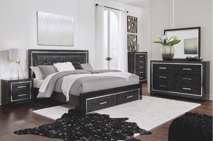 ASHLEY FURNITURE PKG008329 King Panel Bed With Storage With Mirrored Dresser, Chest and Nightstand