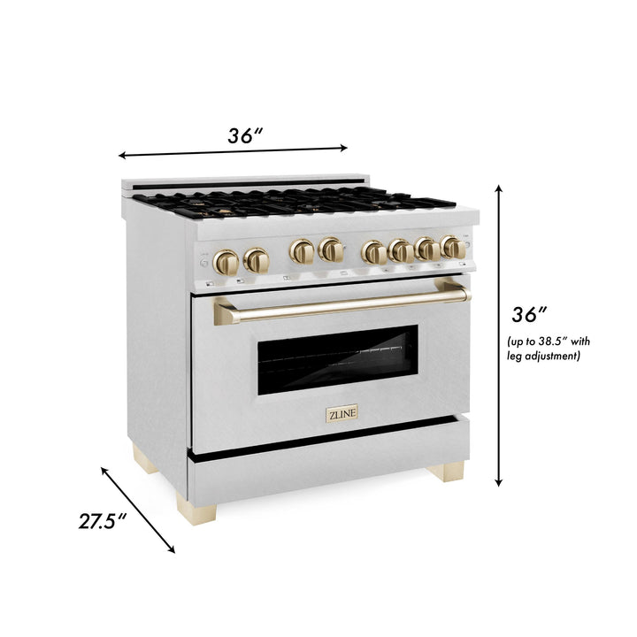 ZLINE KITCHEN AND BATH RGSZSN36MB ZLINE Autograph Edition 36" 4.6 cu. ft. Range with Gas Stove and Gas Oven in DuraSnow R Stainless Steel with Accents Color: Matte Black