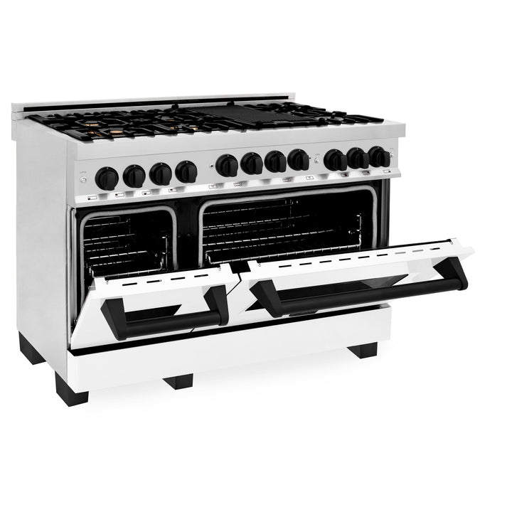 ZLINE KITCHEN AND BATH RGZWM48MB ZLINE Autograph Edition 48" 6.0 cu. ft. Range with Gas Stove and Gas Oven in Stainless Steel with White Matte Door with Accents Color: Matte Black