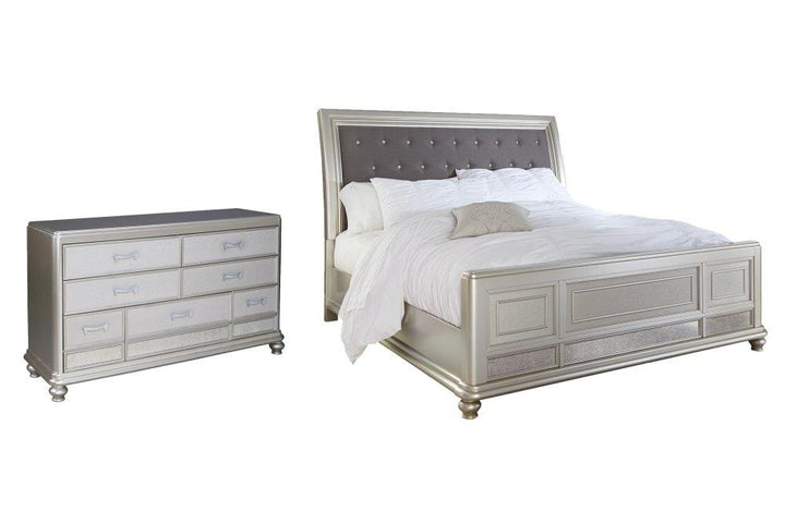 ASHLEY FURNITURE PKG007811 Queen Upholstered Sleigh Bed With Dresser