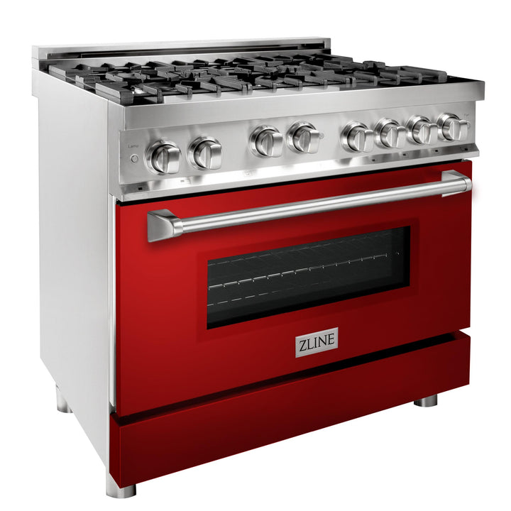 ZLINE KITCHEN AND BATH RGRM36 ZLINE 36" Professional 4.6 cu. ft. 6 Gas on Gas Range in Stainless Steel with Color Door Options Color: Red Matte