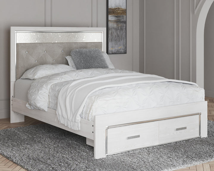 ASHLEY FURNITURE PKG014048 Queen Upholstered Storage Bed With Mirrored Dresser and Nightstand