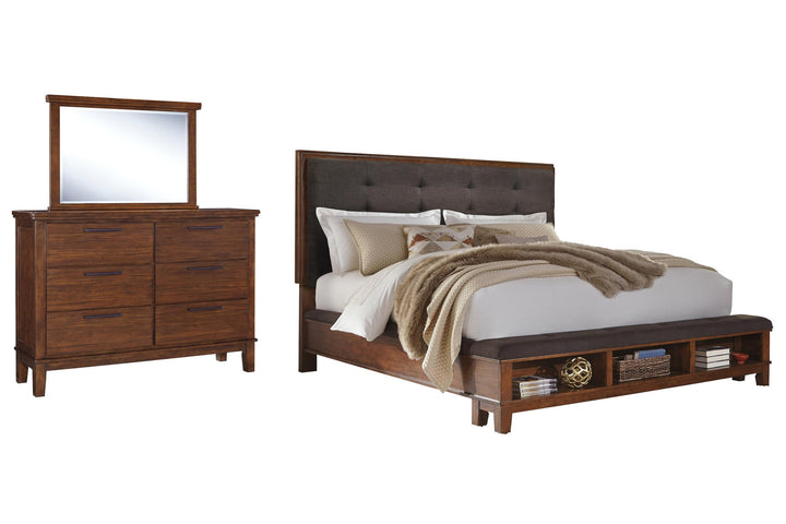 ASHLEY FURNITURE PKG000108 Queen Upholstered Panel Bed With Mirrored Dresser