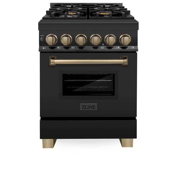 ZLINE KITCHEN AND BATH RABZ24G ZLINE Autograph Edition 24" 2.8 cu. ft. Dual Fuel Range with Gas Stove and Electric Oven in Black Stainless Steel with Champagne Bronze Accents Color: Gold