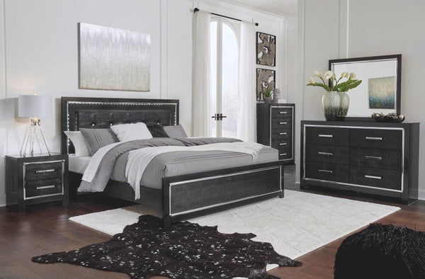 ASHLEY FURNITURE PKG002812 King Upholstered Panel Bed With Mirrored Dresser and 2 Nightstands