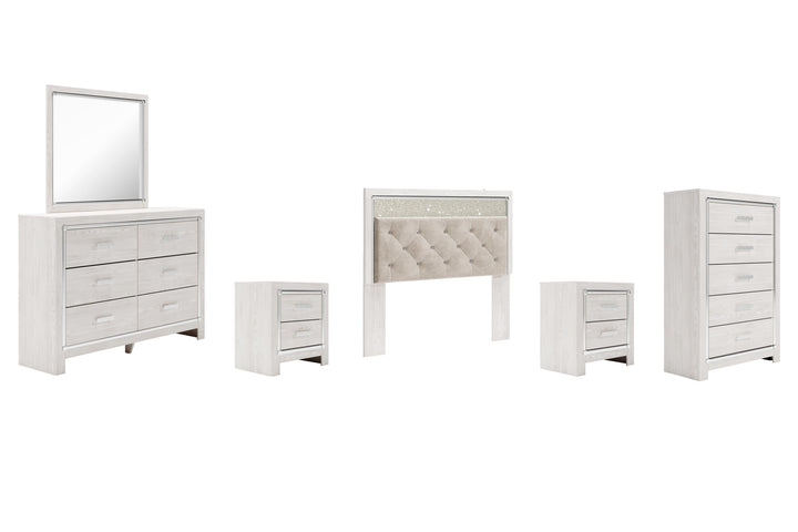 ASHLEY FURNITURE PKG009471 Queen Panel Headboard With Mirrored Dresser, Chest and 2 Nightstands