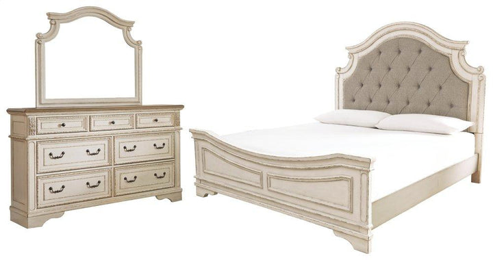 ASHLEY FURNITURE PKG000714 Queen Upholstered Panel Bed With Mirrored Dresser