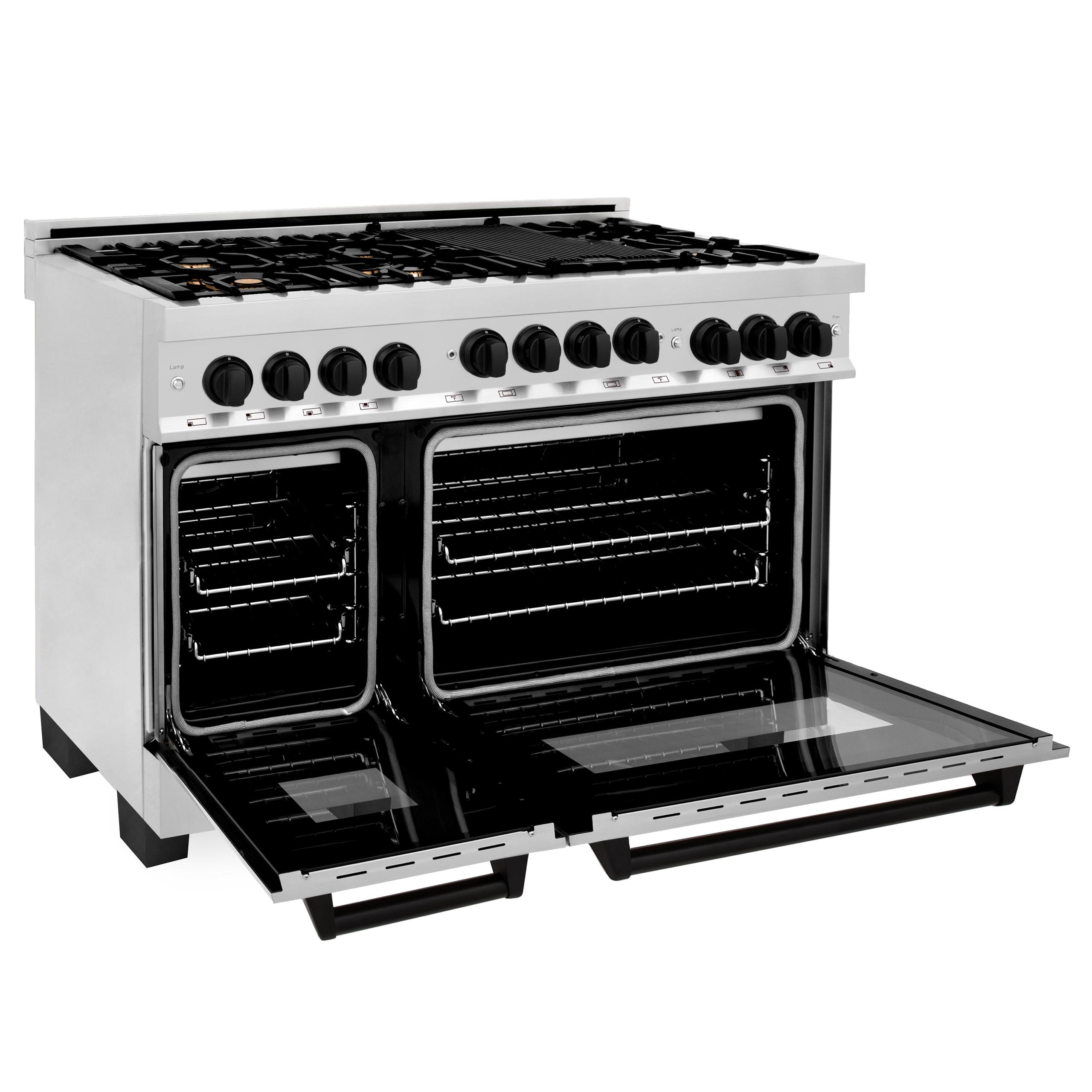 ZLINE KITCHEN AND BATH RGSZSN48MB ZLINE Autograph Edition 48" 6.0 cu. ft. Range with Gas Stove and Gas Oven in DuraSnow R Stainless Steel with Accents Color: Matte Black