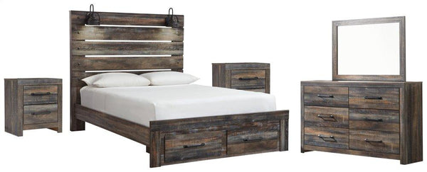 ASHLEY FURNITURE PKG003254 Queen Panel Bed With 2 Storage Drawers With Mirrored Dresser and 2 Nightstands