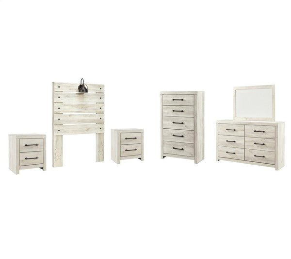 ASHLEY FURNITURE PKG002956 Twin Panel Headboard With Mirrored Dresser, Chest and 2 Nightstands