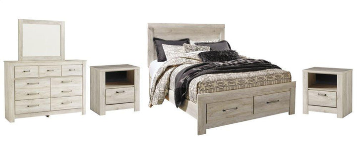 ASHLEY FURNITURE PKG004720 Queen Platform Bed With 2 Storage Drawers With Mirrored Dresser and 2 Nightstands